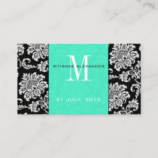 Customizable Aqua Damask Wedding Website Business Card