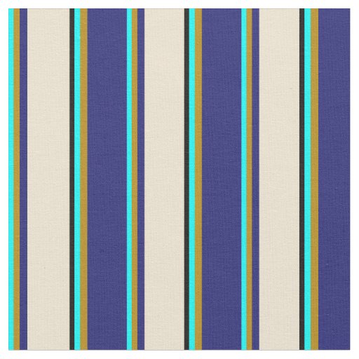 Aqua, Dark Goldenrod, Midnight Blue, Beige & Black Fabric