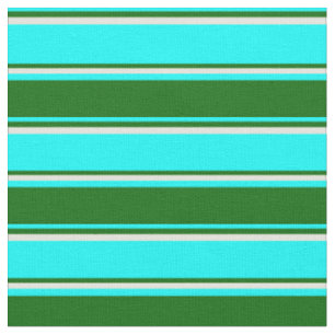 Aqua, Dark Green & Beige Stripes Fabric