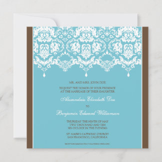 Aqua Darling Damask Lace Square Wedding Invitation
