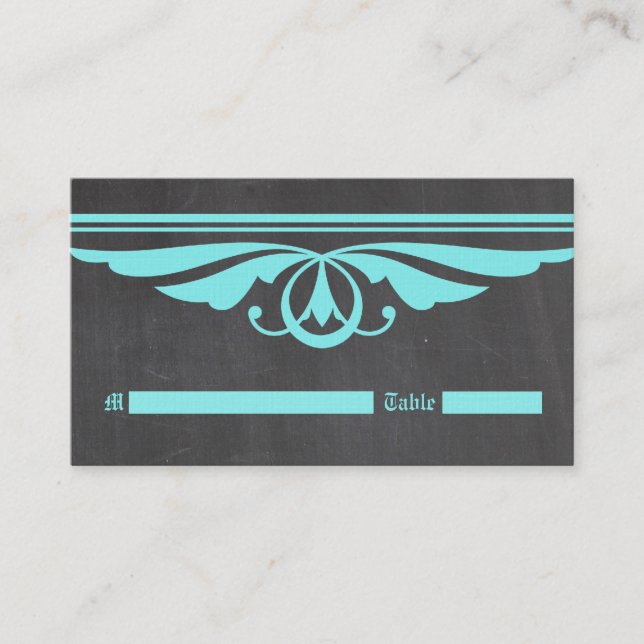 Aqua Deco Chalkboard Place Card (Front)