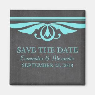 Aqua Deco Chalkboard Save the Date Magnet