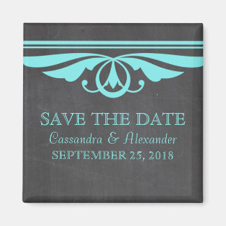Aqua Deco Chalkboard Save the Date Magnet