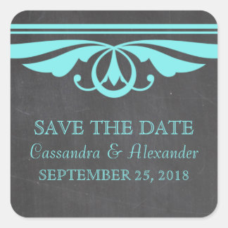 Aqua Deco Chalkboard Save the Date Stickers