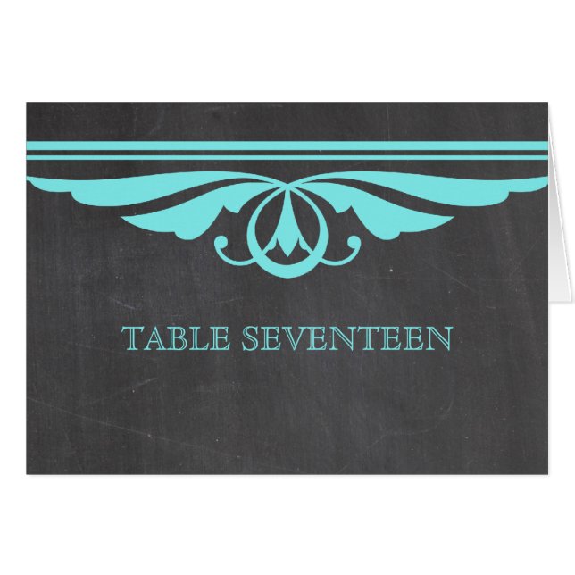 Aqua Deco Chalkboard Table Number Card (Front Horizontal)