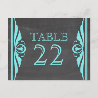Aqua Deco Chalkboard Table Number Postcard