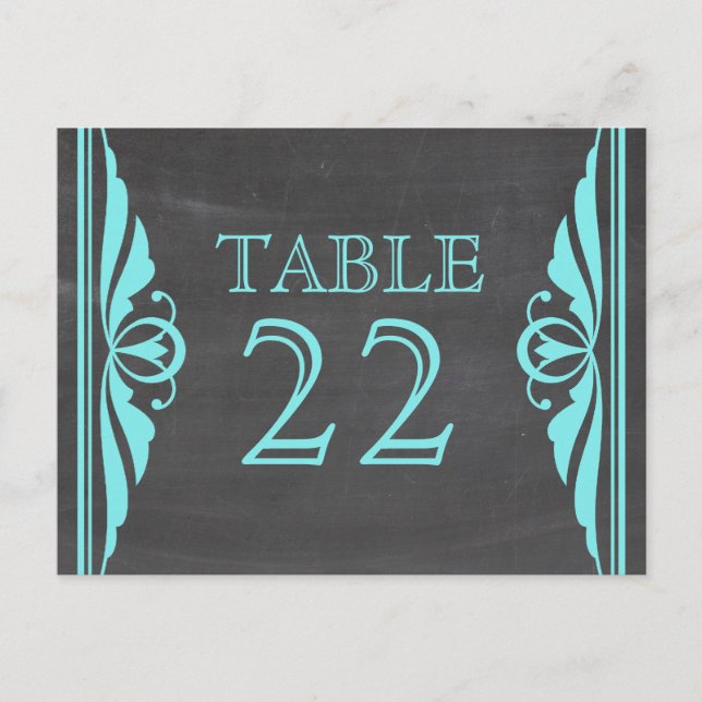 Aqua Deco Chalkboard Table Number Postcard (Front)