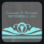 Aqua Deco Chalkboard Wedding Stickers<br><div class="desc">Elegant and chic Deco Chalkboard Wedding Stickers featuring a trendy chalkboard texture look background and a pair of turquoise art deco swirl borders. These lovely wedding stickers are perfect for an art deco 1920's themed wedding. Easy to customize, simply add your wedding details. Click "Customize It" to find additional personalization...</div>