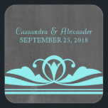 Aqua Deco Chalkboard Wedding Stickers<br><div class="desc">Elegant and chic Deco Chalkboard Wedding Stickers featuring a trendy chalkboard texture look background and a pair of turquoise art deco swirl borders. These lovely wedding stickers are perfect for an art deco 1920's themed wedding. Easy to customize, simply add your wedding details. Click "Customize It" to find additional personalization...</div>