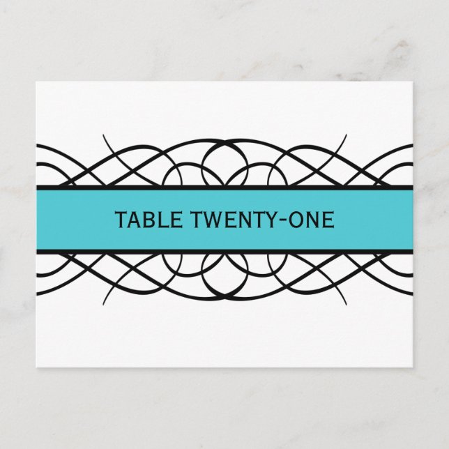 Aqua Deco Flourish Table Number Postcard (Front)