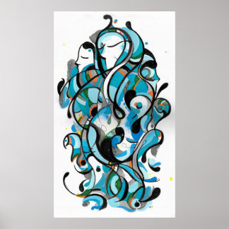 Aqua deco' ink art poster