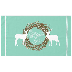 Aqua Deer Most Wonderful Time Wreath Tablecloth