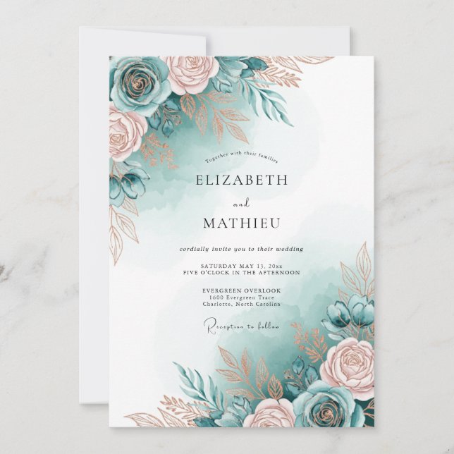 Aqua Delicate Spring Wedding Invitation (Front)
