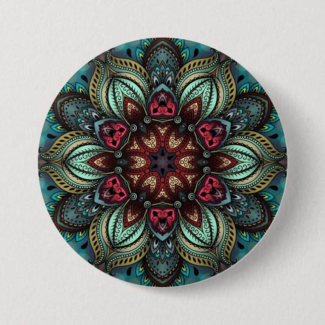 Aqua Delight Kaleidoscope Mandala Button (Front)