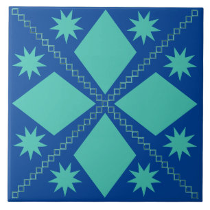 Aqua Diamond Fun   Blue Background   Ceramic Tile