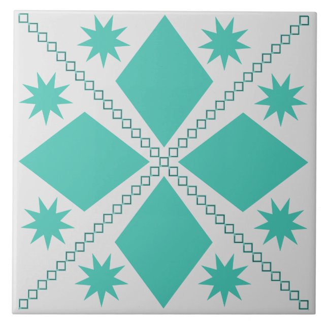 Aqua Diamond Fun | Gray Background | Ceramic Tile (Front)