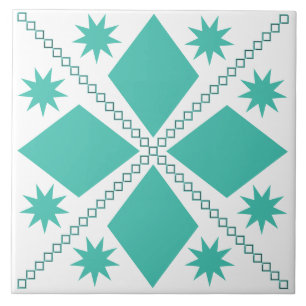Aqua Diamond Fun   White Background   Ceramic Tile