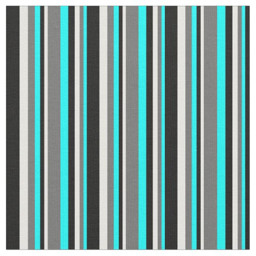 Aqua Dim Gray White and Black Colored Stripes Fabric