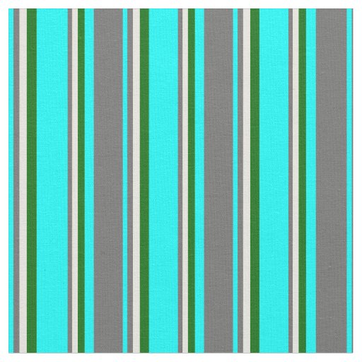 Aqua, Dim Grey, Beige & Dark Green Stripes Fabric