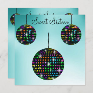 Aqua DISCOBALL SWEET SIXTEEN PARTY INVITATION