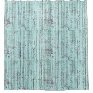 Aqua Distressed Rustic Barn Wood Shower Curtain