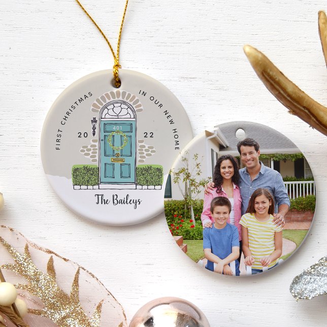 Aqua Door First Christmas in Our New Home Ceramic Ornament (Creator Uploaded)