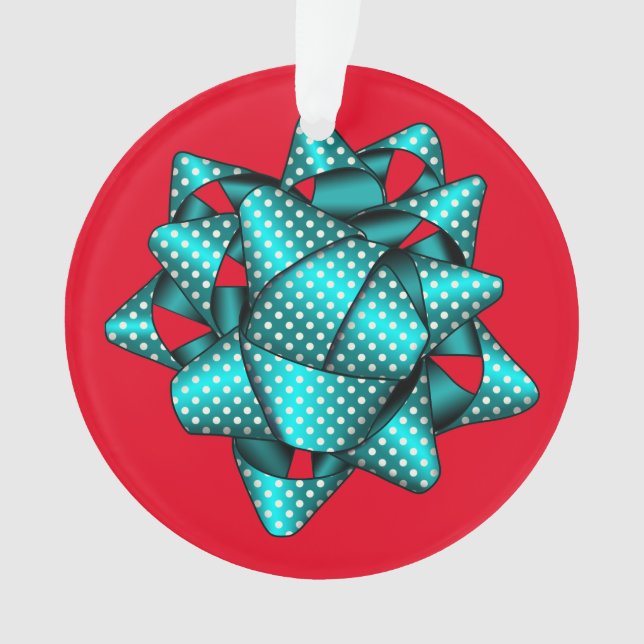 Aqua Dotted Bow Christmas Acrylic Ornament (Front)
