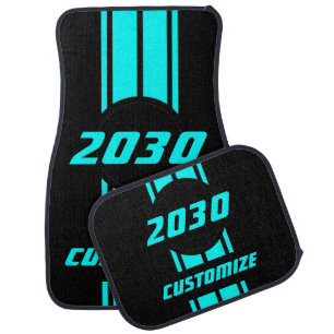 Aqua Double Race Stripes Car Floor Mat