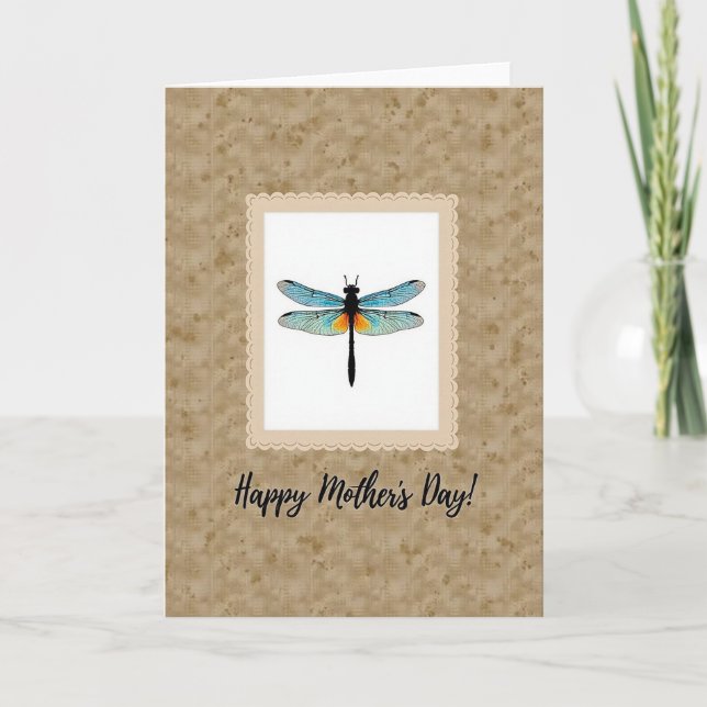 Aqua Dragonfly Mothers Day Card (Front)