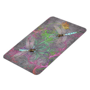 Aqua Dragonfly Rainbow Floral Swirls Magnet