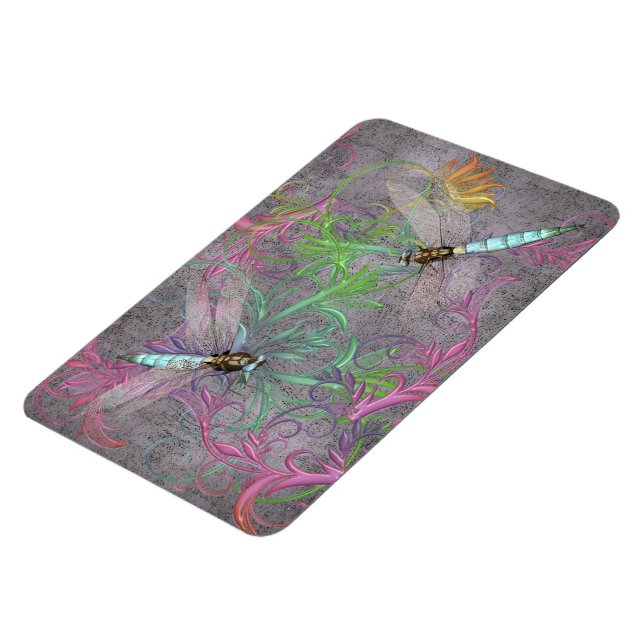 Aqua Dragonfly Rainbow Floral Swirls Magnet (Left Side)