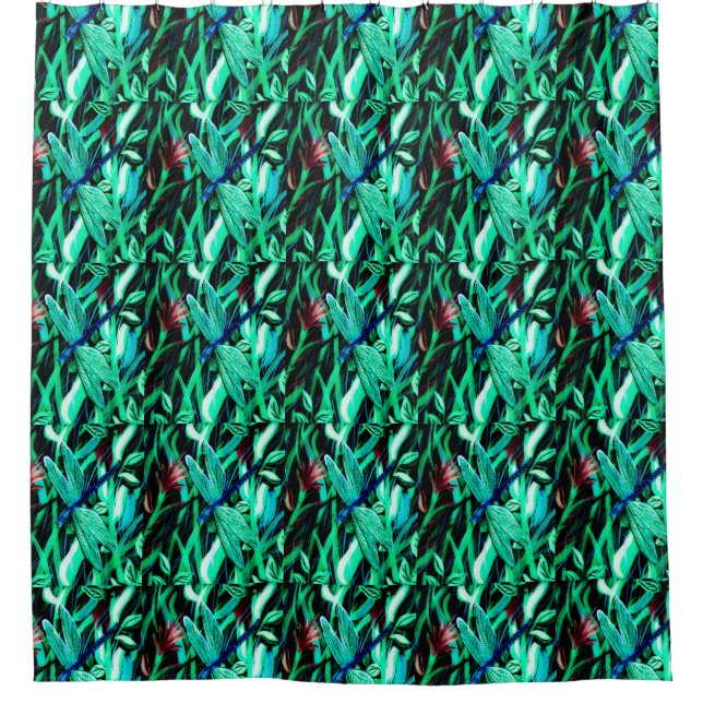 Aqua Dragonfly Shower Curtain (Front)