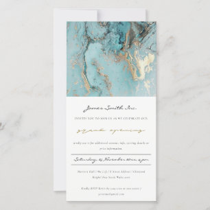 AQUA DUSKY BLUE GOLD AGATE GRAND OPENING INVITE