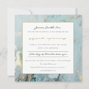 AQUA DUSKY BLUE GOLD AGATE  GRAND OPENING INVITE