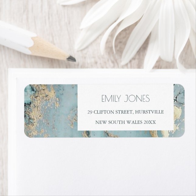AQUA DUSKY BLUE GOLD AGATE MONOGRAM ADDRESS LABEL (Insitu)