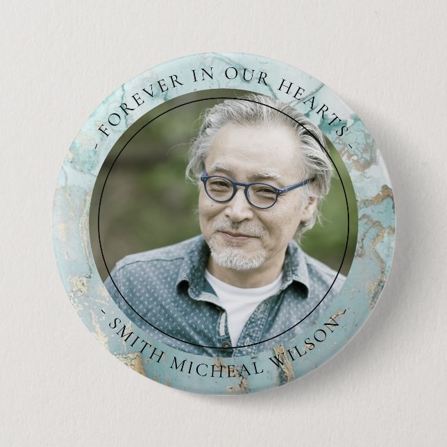 AQUA DUSKY BLUE GOLD AGATE SYMPATHY MEMORIAL PHOTO BUTTON (Front)