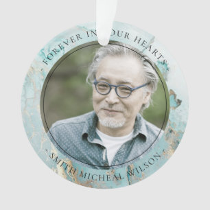 AQUA DUSKY BLUE GOLD AGATE SYMPATHY MEMORIAL PHOTO ORNAMENT