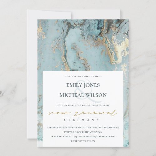 AQUA DUSKY BLUE GOLD AGATE VOW RENEWAL INVITE