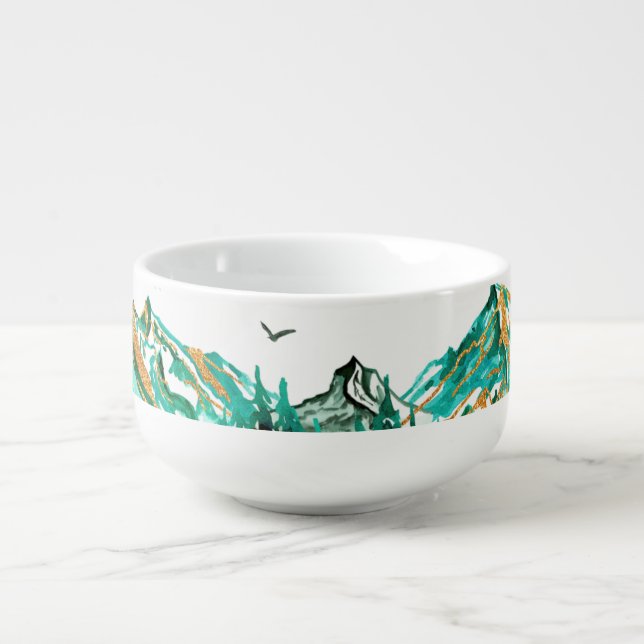 Aqua  eagles mountain abstract marble  soup mug (Front)