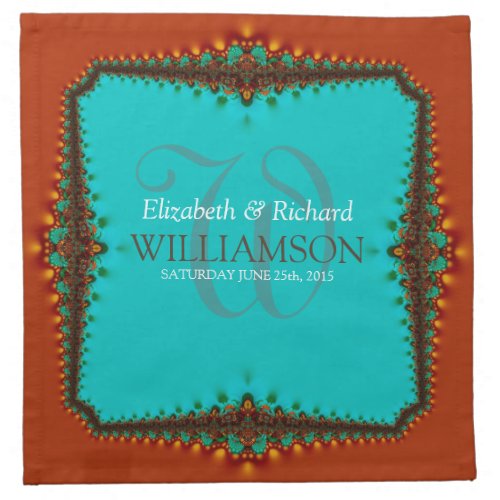 Aqua Earth Lace Monogram Wedding Napkin