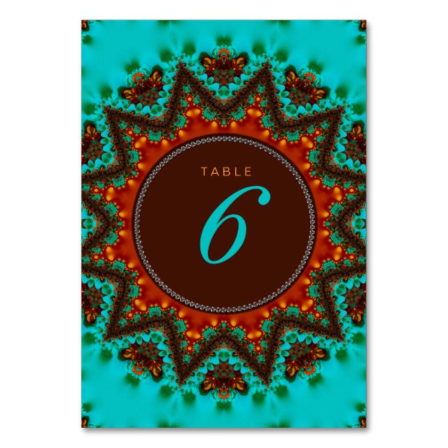 Aqua Earth Sun Wedding Menu+Table Number Card (Front)