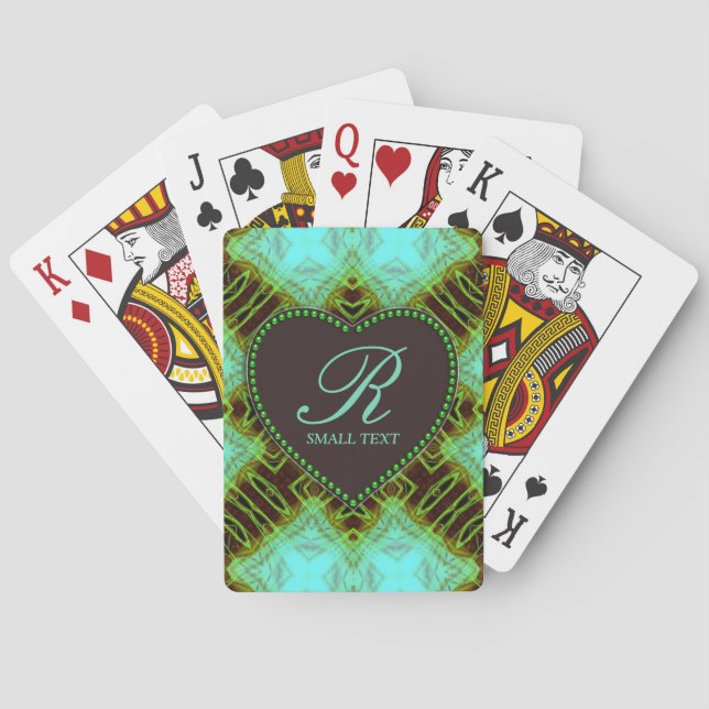 Aqua Earthy Love Chocolate Monogram Heart Cards (Back)