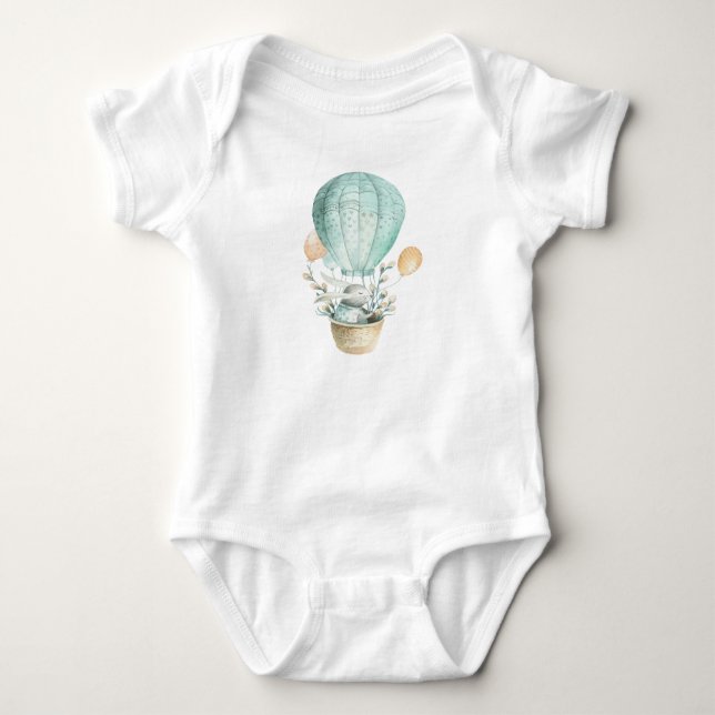Aqua Easter Bunny in Hot Air Balloon Baby Bodysuit (Front)