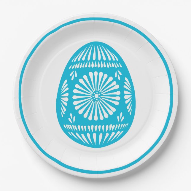 Aqua Easter Egg Paper Plates (Front)