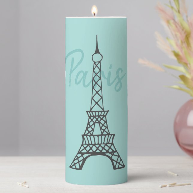 Aqua Eiffel Tower Paris Pillar Candle  (In Situ)