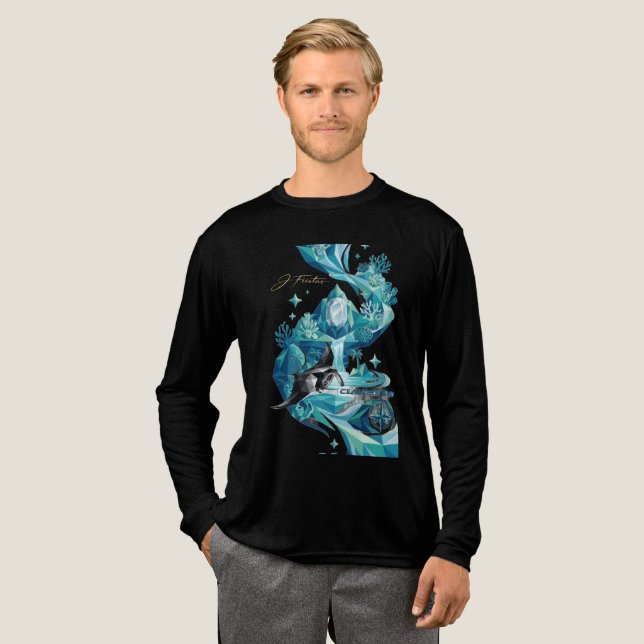 “Aqua Elegance – Manta Ray Tri-Blend Long Sleeve S Shirt (Full Front)