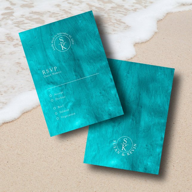 Aqua Elegance Turquoise & Teal Watercolor Wedding RSVP Card (Creator Uploaded)