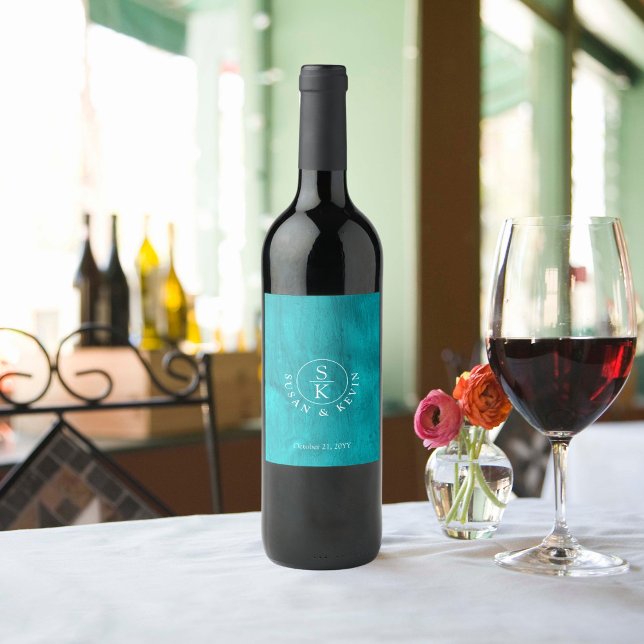 Aqua Elegance Turquoise & Teal Watercolor Wedding Wine Label (Creator Uploaded)