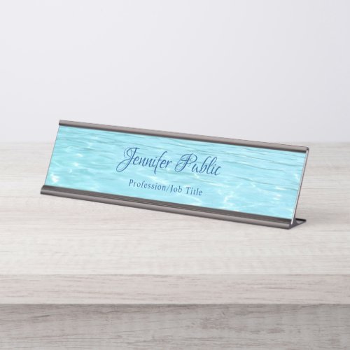 Aqua Elegant Blue Water Handwritten Template Desk Name Plate