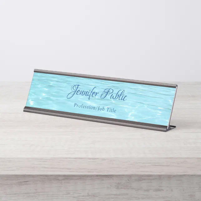 Aqua Elegant Blue Water Handwritten Template Desk Name Plate | Zazzle